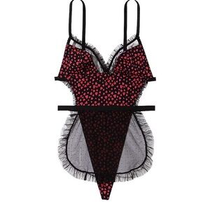 NWT Victoria’s Secret Modal & Mesh Apron Teddy Black and Pink Women's Lingerie L